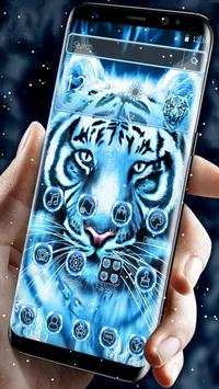 Blue White Flaming Cool Tiger Theme 4 تصوير الشاشة