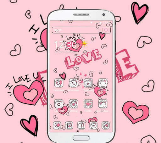 Doodle Pink Love Theme Wallpaper screenshot 2