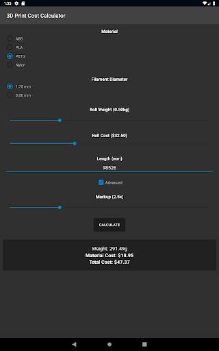 3D Print Material Cost Calculator screenshot 6