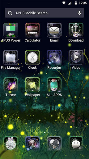 Green glitter firefly forest APUS stylish theme screenshot 2