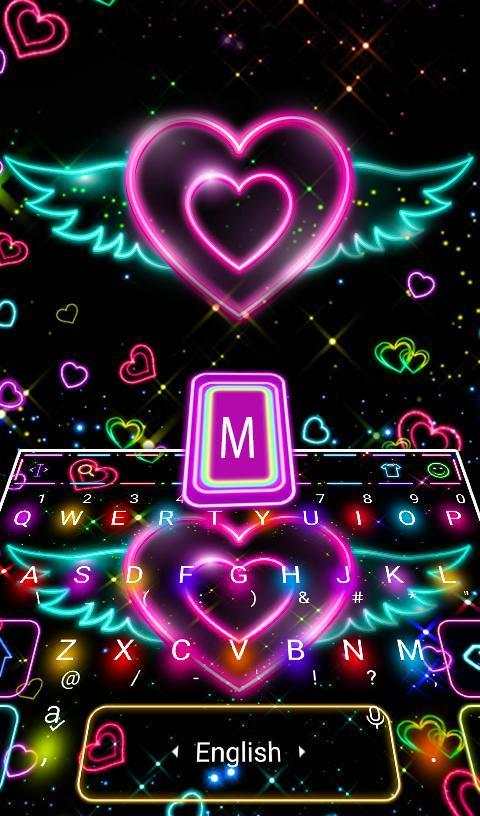 Colorful Neon Sparkling Heart Keyboard Theme screenshot 4