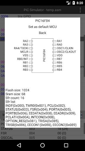 PICmicro simulator and assembler screenshot 4