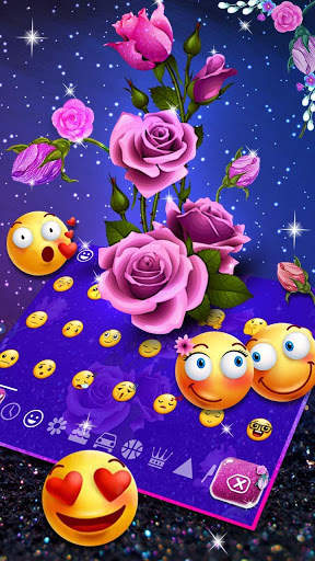 Glitter Violet Rose Flower Keyboard स्क्रीनशॉट 3