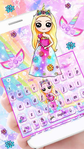 Cute Galaxy Unicorn Girl Keyboard Theme screenshot 2