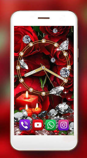 Red Roses Diamonds Clock screenshot 4