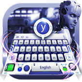 white mechanical robot keyboard ai future tech icon