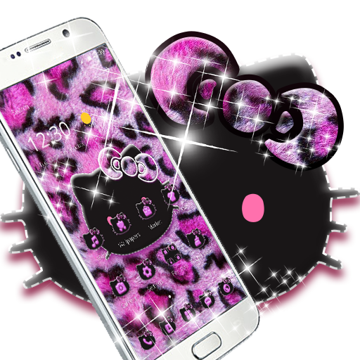 Pink Black Kitty Leopard bow-knot Themes иконка