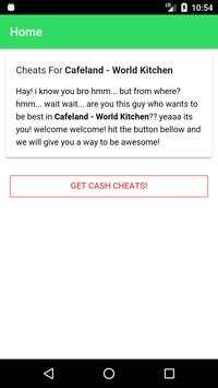 Cheats For Cafeland - World Kitchen 1 تصوير الشاشة