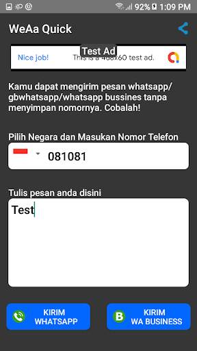 WeAa Quick-Kirim Pesan WhatsApp Tanpa Simpan Nomor screenshot 5