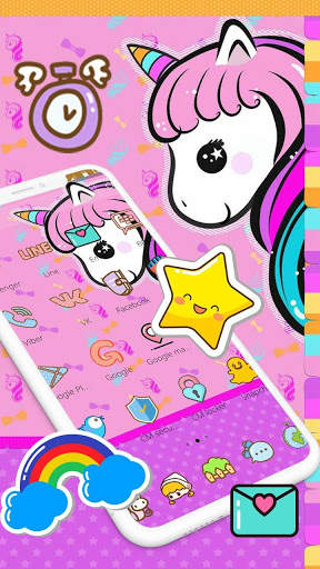 Cute Pink Cartoon Unicorn Theme screenshot 2