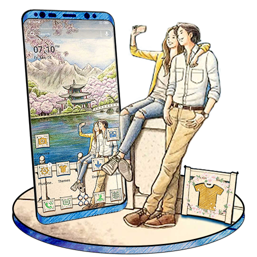Couple Selfie Sketch Theme icon
