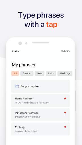 WordPad - Template phrase keyboard for android screenshot 3