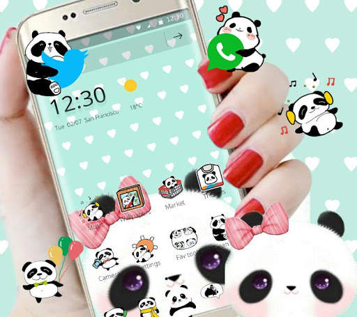 Cartoon Panda Pink Bow Cute Green Themes Desktop screenshot 1