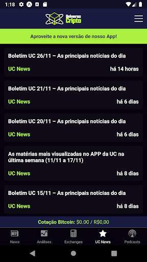 Cotação Bitcoin e Notícias de Criptomoedas por UC screenshot 5