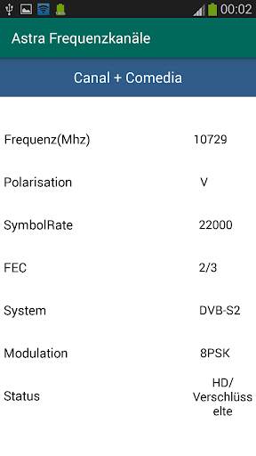 Frequenzen der Kanäle ASTRA screenshot 5