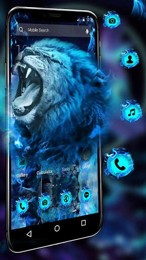 Blue Flaming Wild Lion APUS Launcher Theme screenshot 5