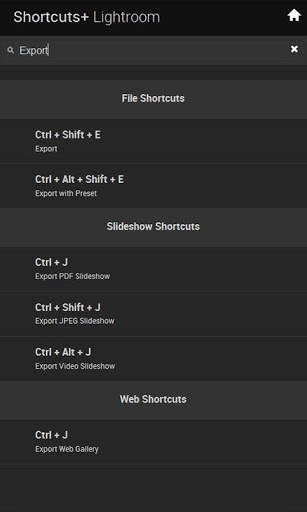 Shortcuts  Lightroom screenshot 3