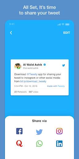 Share tweet on instagram - Tweety App screenshot 5