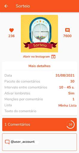 Instasort - Bot de sorteios para Instagram screenshot 3