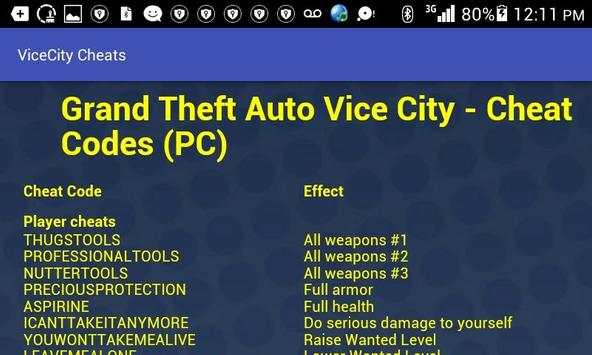 Cheat Codes for GTA Vice City screenshot 2