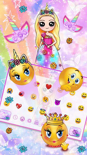 Cute Galaxy Unicorn Girl Keyboard Theme screenshot 3