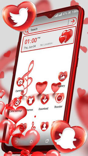 Red Glass Heart Launcher Theme screenshot 1