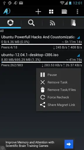aDownloader - torrent download screenshot 2