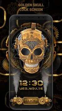 3D Golden Steampunk Skull Lock Screen 1 تصوير الشاشة