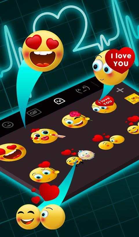 Live Neon Blue Heart Keyboard Theme screenshot 2