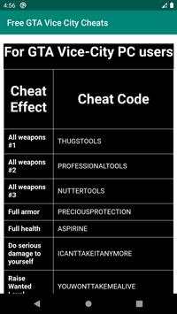 Free Cheats for GTA Vice City screenshot 3
