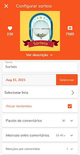 Instasort - Bot de sorteios para Instagram screenshot 2