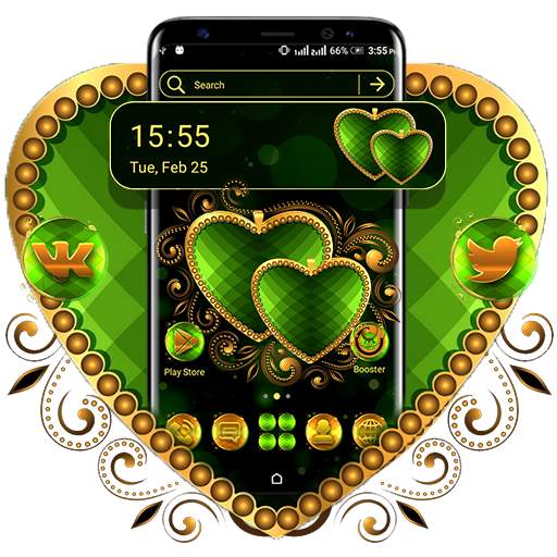 Golden Green Heart Launcher Theme 1.0.1