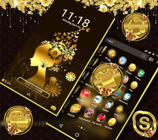Gold Butterfly Girl Launcher Theme скриншот 5