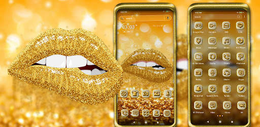 Gold Glitter Lips Launcher Theme screenshot 5