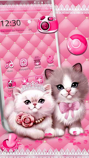 Cute Pink Cat Couple Theme screenshot 1