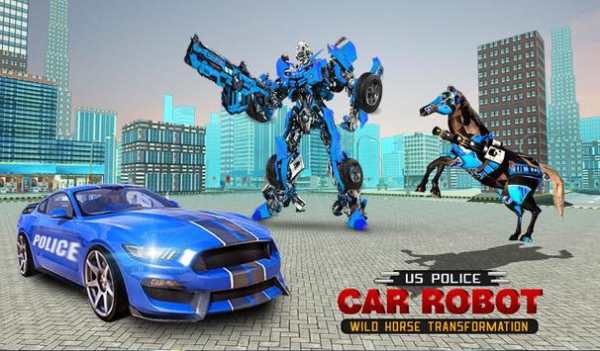 US Police Car Robot Wild Horse Transformation Game screenshot 1