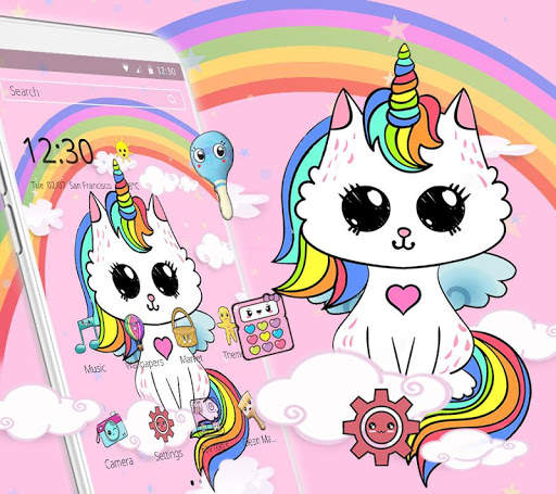 Cute Rainbow Unicorn Cat Theme screenshot 1