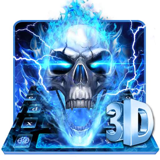 Horrible 3D Blue Flaming Skull Keyboard 10001007