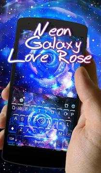 Neon Blue Galaxy Love Rose Keyboard Theme screenshot 3