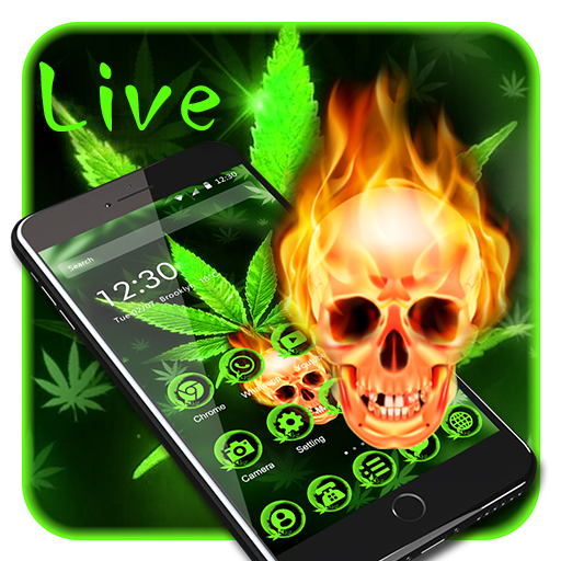 Green Weed Fire Skull Theme icon