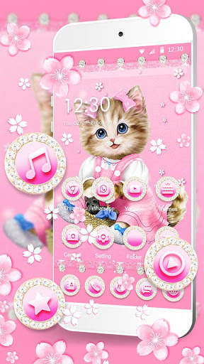 Pink Cute Cartoon Cat Gravity Theme 3 تصوير الشاشة