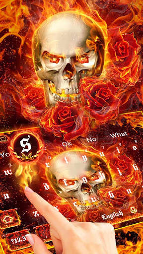 Burning Fire Rose Skull Keyboard Theme screenshot 2