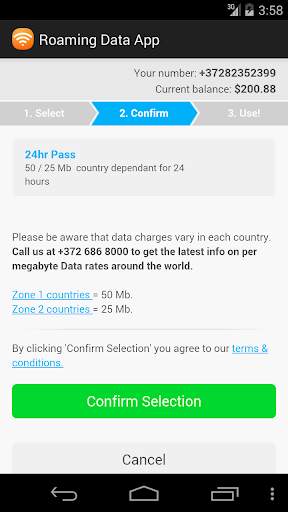 Roaming Data App screenshot 2