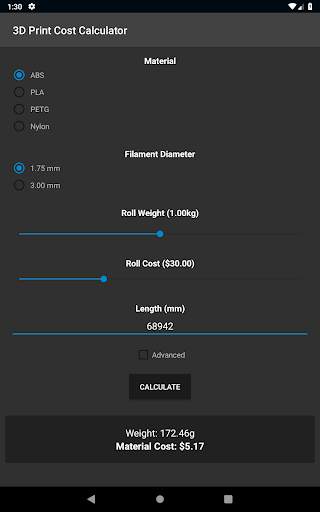 3D Print Material Cost Calculator screenshot 4