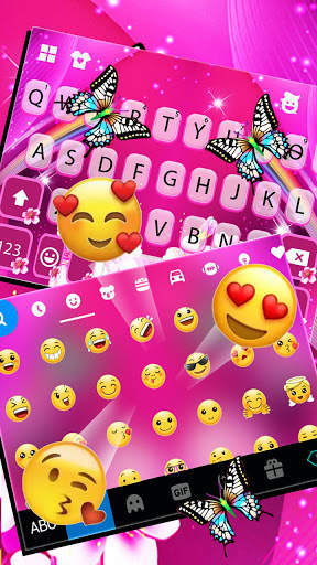 Pink Flower Butterfly Keyboard Background screenshot 4