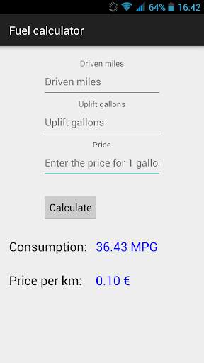 Petrol calculator screenshot 1