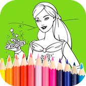 Princess girl coloring book icon