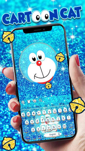 Blue Cartoon Cat Keyboard Theme screenshot 1