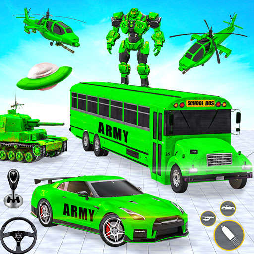 Army School Bus Robot Car Game 9