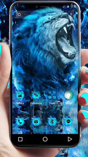 Blue Flaming Wild Lion APUS Launcher Theme screenshot 1